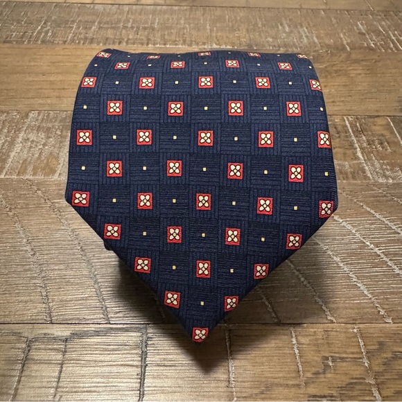 TIE SHOP ROMA MEN'S TIE 100% SILK MADE IN ITALY Navy Blue Patterned Tie - Picture 1 of 6